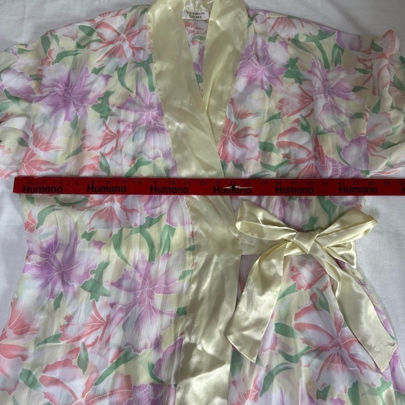 Vintage Victoria’s Secret Gold Label Satin Robe Tie Sleep Shirt One Size Floral - Picture 5 of 8